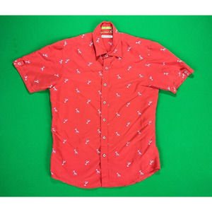 Age of Wisdom Button Down Shirt Men's Small Coral Pink Martini Glass Print